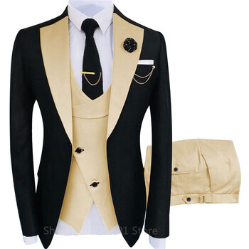 Νέα άφιξη 2024 Terno Masculino Slim Fit Blazers Groom Suits For Men Boutique Fashion Wedding ( Μπουφάν + Γιλέκο + Παντελόνι )