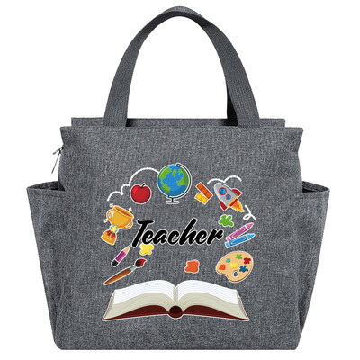 Saci de prânz izolate imprimate din seria Teacher Cutie multifuncțională pentru cină Geantă portabilă pentru picnic Pachet termic de mare capacitate pentru alimente