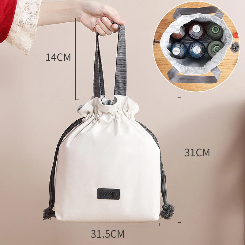 Saci de prânz termice cu șnur Husă portabilă pentru picnic, rezistentă la apă, recipient frigorific izolat cu alimente, sac frigorific pentru birou 2024