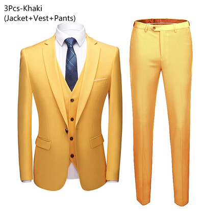 Blazere bărbați Seturi 3 piese Elegante 2 costume Nuntă Jachete de afaceri de lux Veste Pantaloni Paltoane albastre 2023 Formal coreeană
