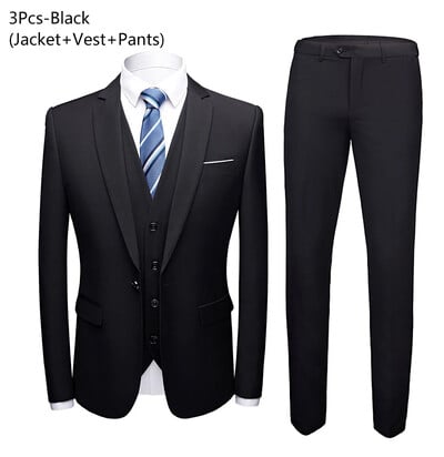 Blazere bărbați Seturi 3 piese Elegante 2 costume Nuntă Jachete de afaceri de lux Veste Pantaloni Paltoane albastre 2023 Formal coreeană