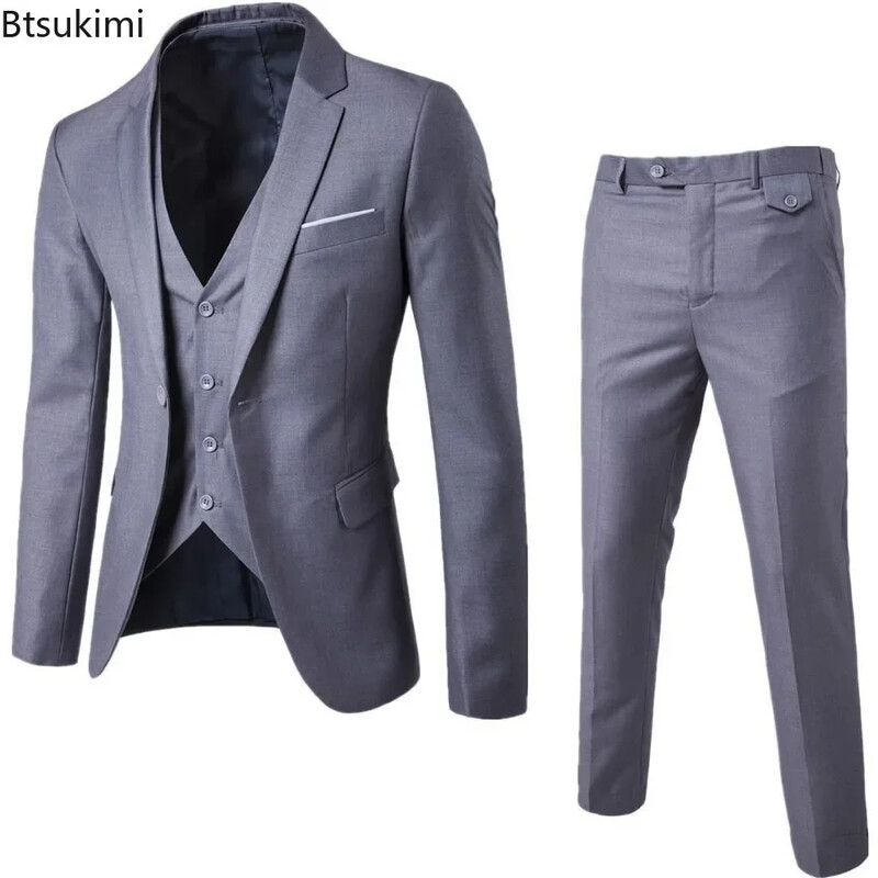 New2025 Seturi de costume de 3 bucăți pentru bărbați de birou formal de afaceri Seturi de blazer supradimensionat + vestă + pantaloni Seturi de bărbați pentru petrecere de seară de nuntă Seturi pentru bărbați S-6XL