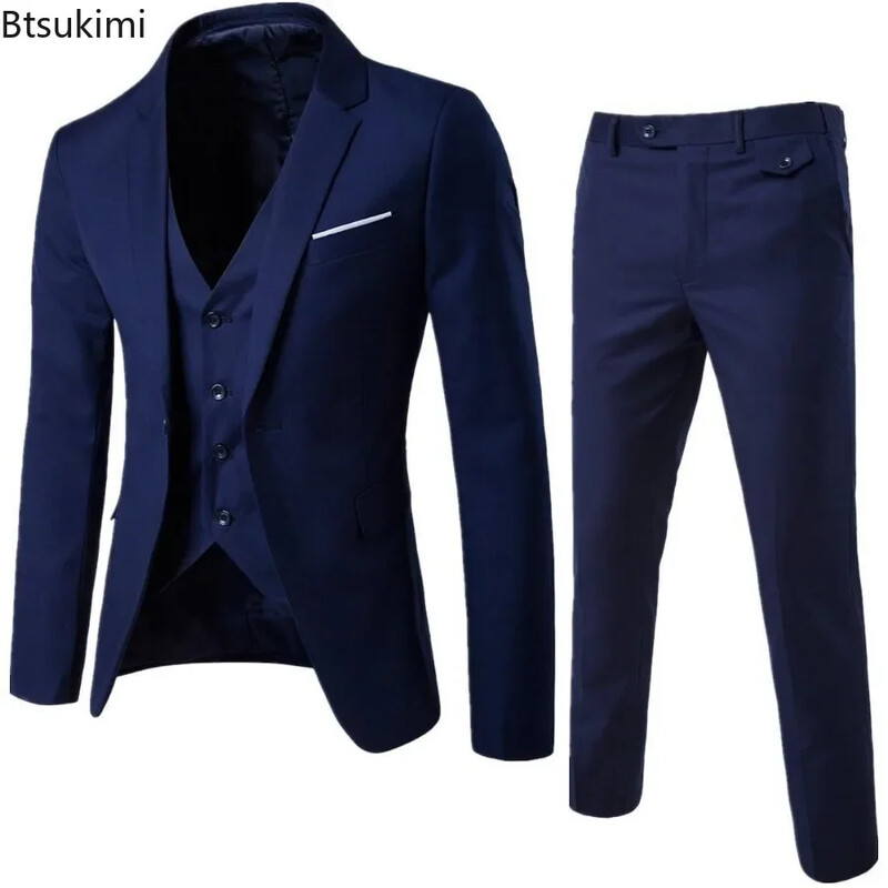 New2025 Seturi de costume de 3 bucăți pentru bărbați de birou formal de afaceri Seturi de blazer supradimensionat + vestă + pantaloni Seturi de bărbați pentru petrecere de seară de nuntă Seturi pentru bărbați S-6XL