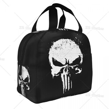 Vintage Skeleton Punishers Skull Insulated Lunch Box Устойчива на течове Термична охладителна чанта за обяд за мъже, жени, деца, работа, пътуване, пикник