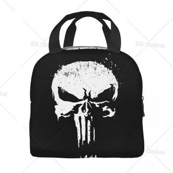 Vintage Skeleton Punishers Skull Insulated Lunch Box Устойчива на течове Термична охладителна чанта за обяд за мъже, жени, деца, работа, пътуване, пикник