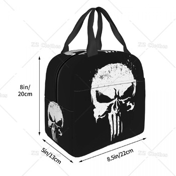 Vintage Skeleton Punishers Skull Insulated Lunch Box Устойчива на течове Термична охладителна чанта за обяд за мъже, жени, деца, работа, пътуване, пикник