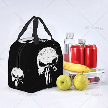 Vintage Skeleton Punishers Skull Insulated Lunch Box Устойчива на течове Термична охладителна чанта за обяд за мъже, жени, деца, работа, пътуване, пикник