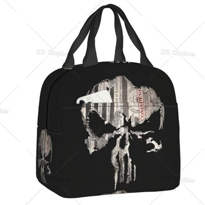 Vintage Skeleton Punishers Skull izolată cutie de prânz geantă termică rezistentă la scurgeri pentru bărbați, femei, copii, excursie de lucru, picnic