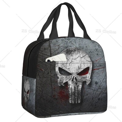 Vintage Skeleton Punishers Skull izolată cutie de prânz geantă termică rezistentă la scurgeri pentru bărbați, femei, copii, excursie de lucru, picnic