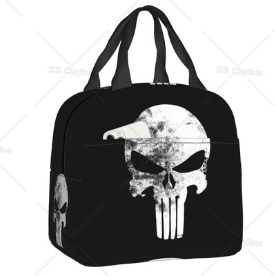 Vintage Skeleton Punishers Skull izolată cutie de prânz geantă termică rezistentă la scurgeri pentru bărbați, femei, copii, excursie de lucru, picnic