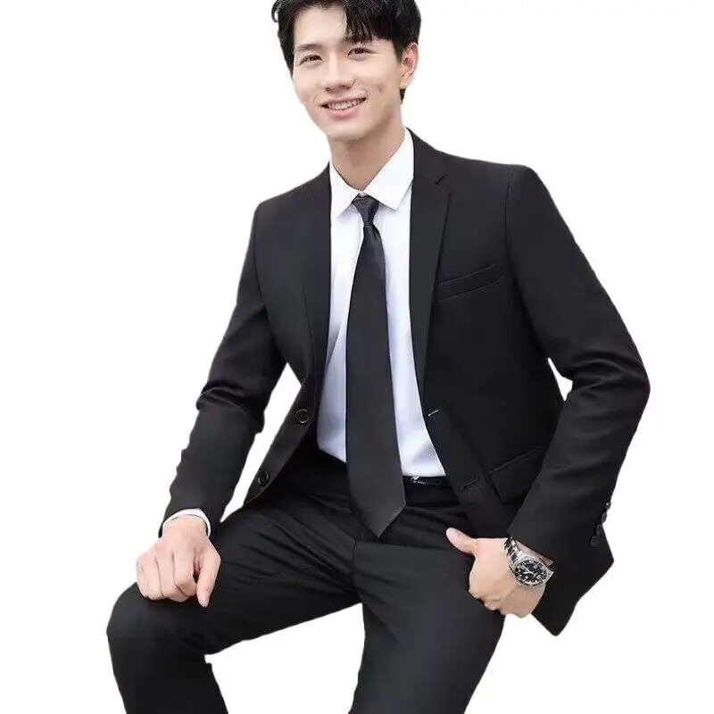 Jachetă de afaceri ocazională pentru domn, în culori uni, pentru slăbire, în două piese, în stil britanic, haine în stil occidental