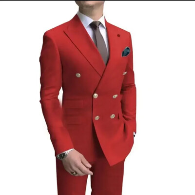 Nou ocazional 2 piese costum bărbătesc dublu piept pentru afaceri cu tăietură standard cu rever cu crestătură smoking cu minge de nuntă (costum + pantaloni) Îmbrăcăminte pentru bărbați