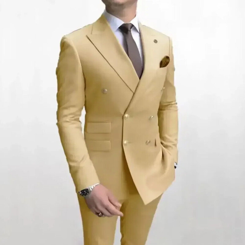 Nou ocazional 2 piese costum bărbătesc dublu piept pentru afaceri cu tăietură standard cu rever cu crestătură smoking cu minge de nuntă (costum + pantaloni) Îmbrăcăminte pentru bărbați