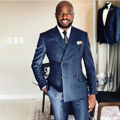 Svītraini vīriešu uzvalki, stilīgi, pieguļoši 2 dab. žakete bikses ar dubultrindām, klasiski piemēroti tērpi kāzu līgavainim