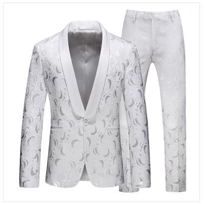 Costum Jacquard Gentleman de ultimă generație Îmbrăcăminte pentru bărbați Roșu Negru Alb Moda de lux pentru bărbați Rochie de nuntă pentru bărbați Blazer și pantaloni slim fit