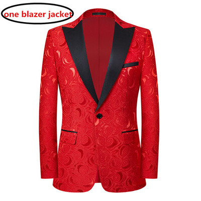 Costum Jacquard Gentleman de ultimă generație Îmbrăcăminte pentru bărbați Roșu Negru Alb Moda de lux pentru bărbați Rochie de nuntă pentru bărbați Blazer și pantaloni slim fit