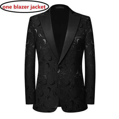 Costum Jacquard Gentleman de ultimă generație Îmbrăcăminte pentru bărbați Roșu Negru Alb Moda de lux pentru bărbați Rochie de nuntă pentru bărbați Blazer și pantaloni slim fit