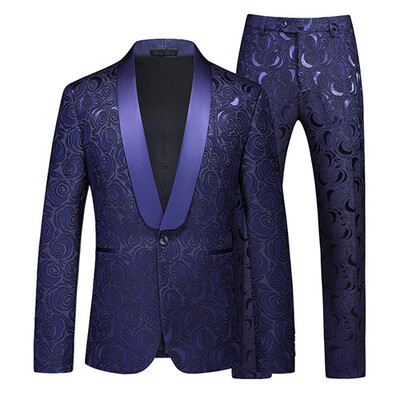 Costum Jacquard Gentleman de ultimă generație Îmbrăcăminte pentru bărbați Roșu Negru Alb Moda de lux pentru bărbați Rochie de nuntă pentru bărbați Blazer și pantaloni slim fit