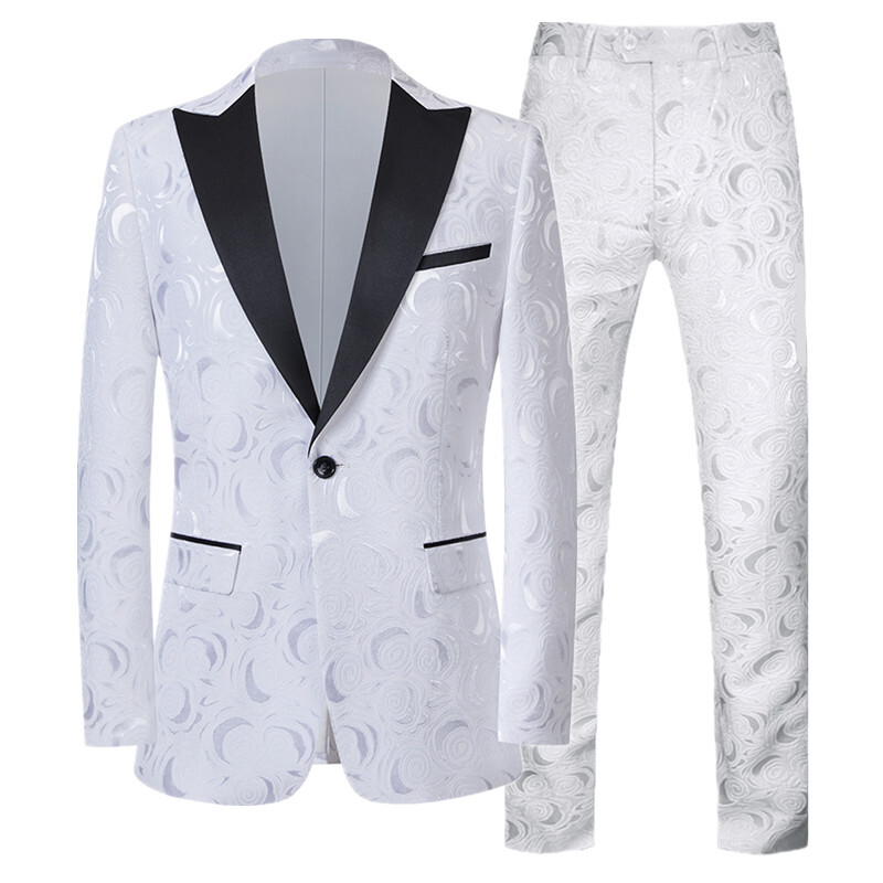 Costum Jacquard Gentleman de ultimă generație Îmbrăcăminte pentru bărbați Roșu Negru Alb Moda de lux pentru bărbați Rochie de nuntă pentru bărbați Blazer și pantaloni slim fit