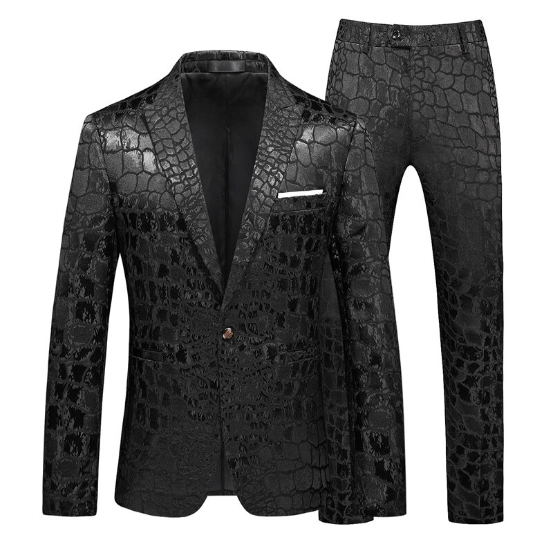 Costum Jacquard Gentleman de ultimă generație Îmbrăcăminte pentru bărbați Roșu Negru Alb Moda de lux pentru bărbați Rochie de nuntă pentru bărbați Blazer și pantaloni slim fit
