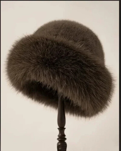 2024 Pălărie mare pufoasă cu găleată din blană artificială pentru femei Pălărie de pescar din pluș de lux Pălărie caldă de iarnă Se îngroașă, în ziua rece, cu zăpadă, șapcă Panama 2024