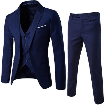 Culoare uni 1 set Blazer Vesta Pantaloni Set stil coreean Vesta cu un singur piept Manta subtire Inchidere cu fermoar Pantaloni pentru nunta