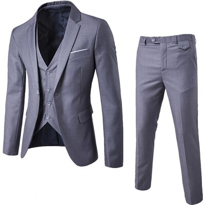 Culoare uni 1 set Blazer Vesta Pantaloni Set stil coreean Vesta cu un singur piept Manta subtire Inchidere cu fermoar Pantaloni pentru nunta