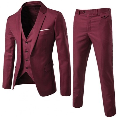 Culoare uni 1 set Blazer Vesta Pantaloni Set stil coreean Vesta cu un singur piept Manta subtire Inchidere cu fermoar Pantaloni pentru nunta
