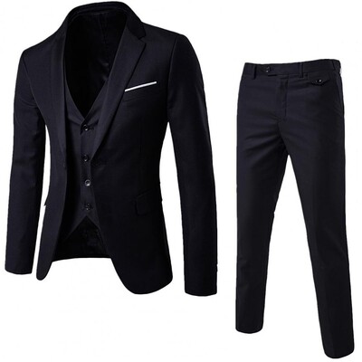 Culoare uni 1 set Blazer Vesta Pantaloni Set stil coreean Vesta cu un singur piept Manta subtire Inchidere cu fermoar Pantaloni pentru nunta