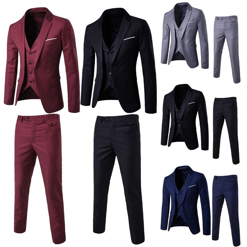 Culoare uni 1 set Blazer Vesta Pantaloni Set stil coreean Vesta cu un singur piept Manta subtire Inchidere cu fermoar Pantaloni pentru nunta