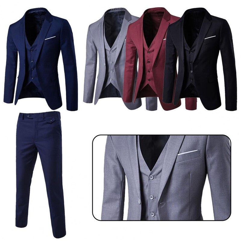 Culoare uni 1 set Blazer Vesta Pantaloni Set stil coreean Vesta cu un singur piept Manta subtire Inchidere cu fermoar Pantaloni pentru nunta