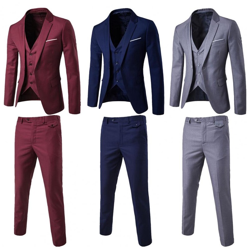 Culoare uni 1 set Blazer Vesta Pantaloni Set stil coreean Vesta cu un singur piept Manta subtire Inchidere cu fermoar Pantaloni pentru nunta