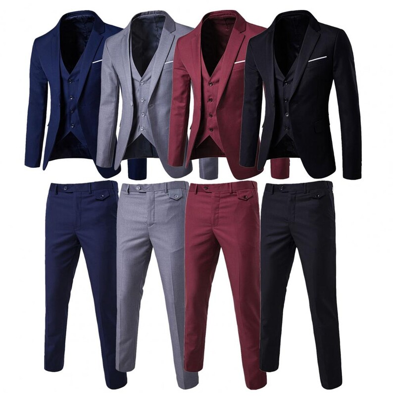 Culoare uni 1 set Blazer Vesta Pantaloni Set stil coreean Vesta cu un singur piept Manta subtire Inchidere cu fermoar Pantaloni pentru nunta