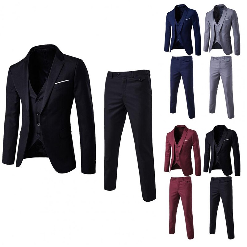 Culoare uni 1 set Blazer Vesta Pantaloni Set stil coreean Vesta cu un singur piept Manta subtire Inchidere cu fermoar Pantaloni pentru nunta