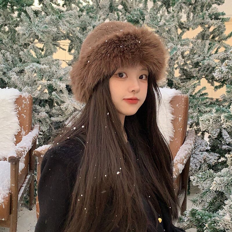 2024 Pălărie mare pufoasă cu găleată din blană artificială pentru femei Pălărie de pescar din pluș de lux Pălărie caldă de iarnă Se îngroașă, rece, ziua cu zăpadă, șapcă Panama fierbinte
