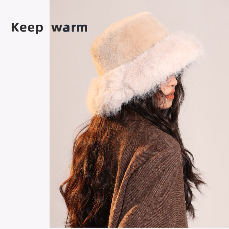Augstas kvalitātes korejiešu kažokādas imitācijas ūdeles kausa cepure sievietēm ziemas plīša silta vienkrāsaina ausu aizsardzība plakana augšdaļa Panama bob vāciņš