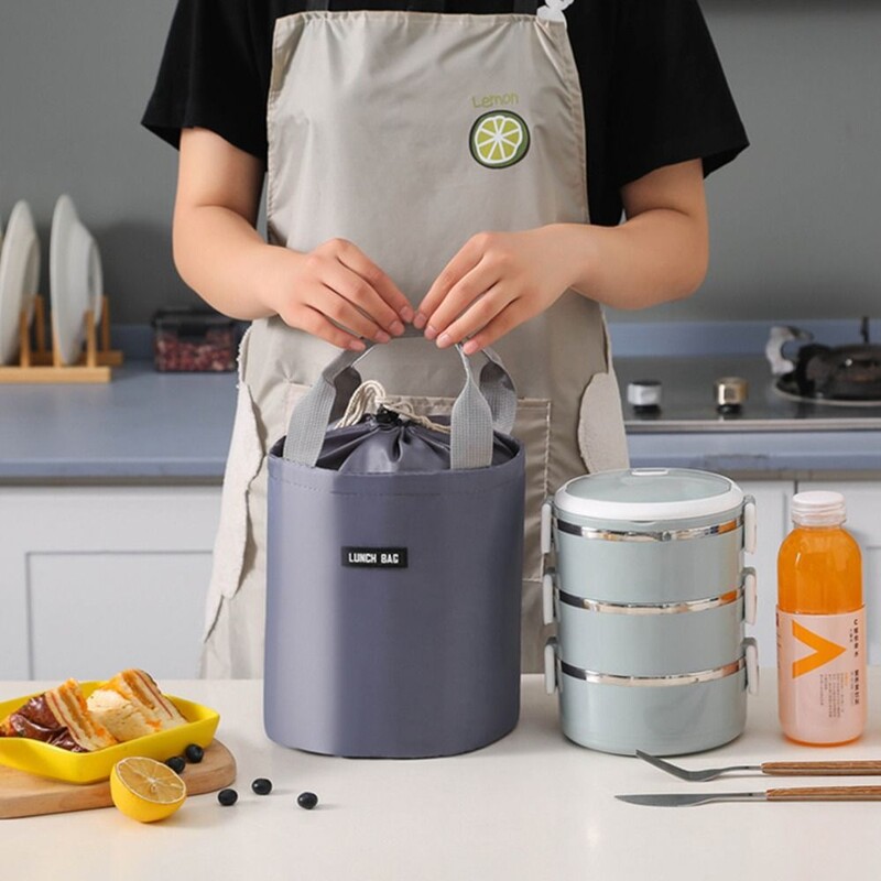 Geantă portabilă rotundă pentru prânz, pentru picnic, copii, studente, femei, călătorie, pliabilă, izolată termic, impermeabilă.