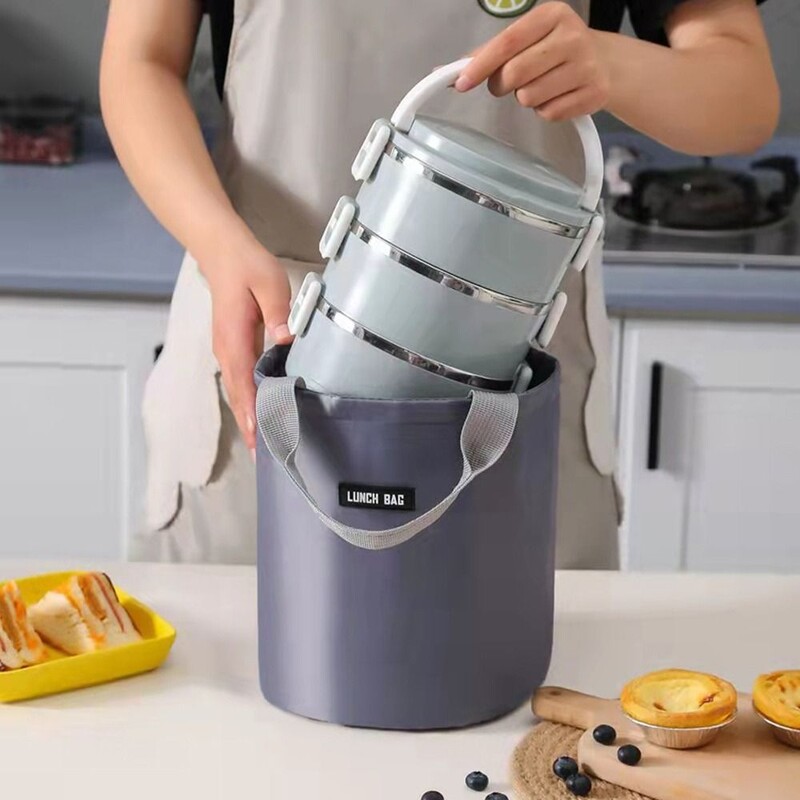 Geantă portabilă rotundă pentru prânz, pentru picnic, copii, studente, femei, călătorie, pliabilă, izolată termic, impermeabilă.