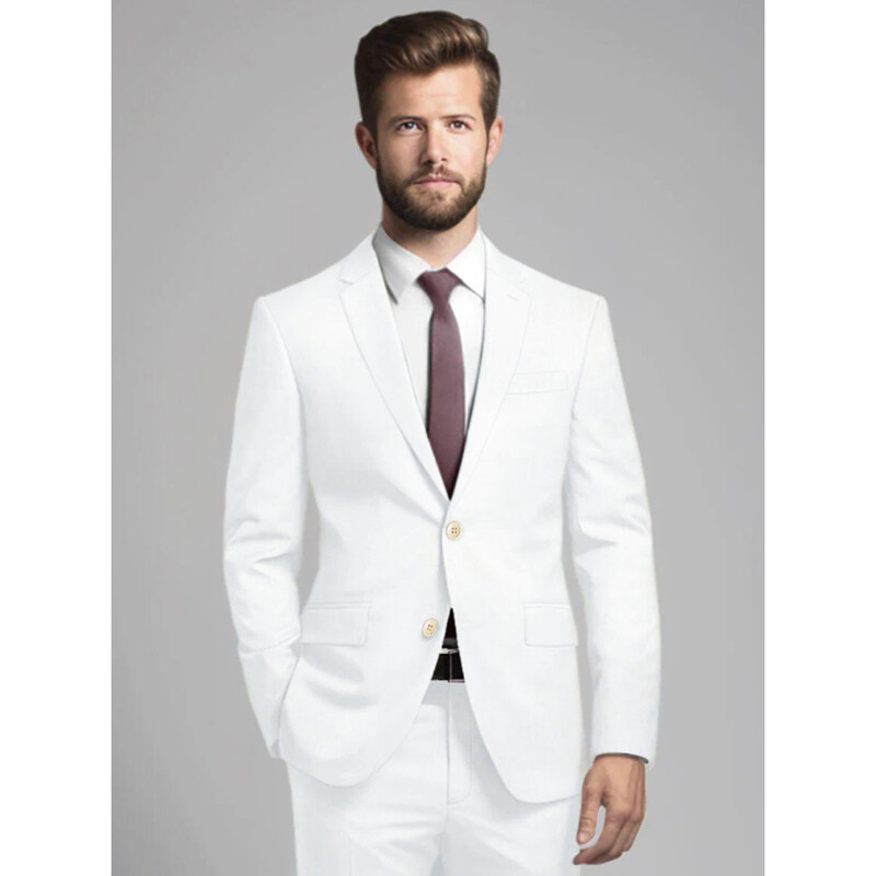 Domnilor Costume albe pentru bărbați, nuntă, elegantă, set complet, cu un singur piept, rever, smoking slim fit, costum de lux, blazer pentru bărbați