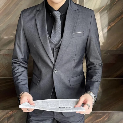 Nou (Blazer+ Vestă + Pantaloni) Moda bărbătească Business Gentleman Rochie formală profesională Versiune coreeană Costum de rochie de banchet M-6XL