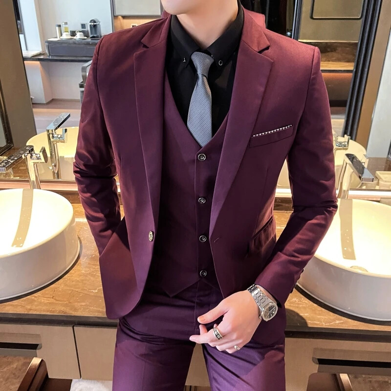 Nou (Blazer+ Vestă + Pantaloni) Moda bărbătească Business Gentleman Rochie formală profesională Versiune coreeană Costum de rochie de banchet M-6XL