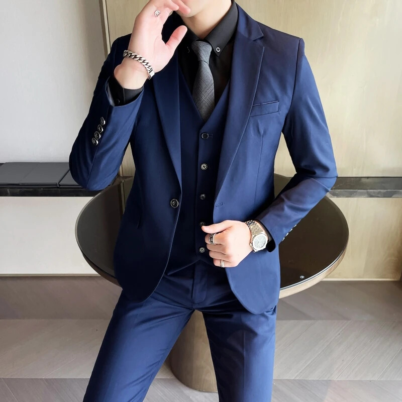 Nou (Blazer+ Vestă + Pantaloni) Moda bărbătească Business Gentleman Rochie formală profesională Versiune coreeană Costum de rochie de banchet M-6XL