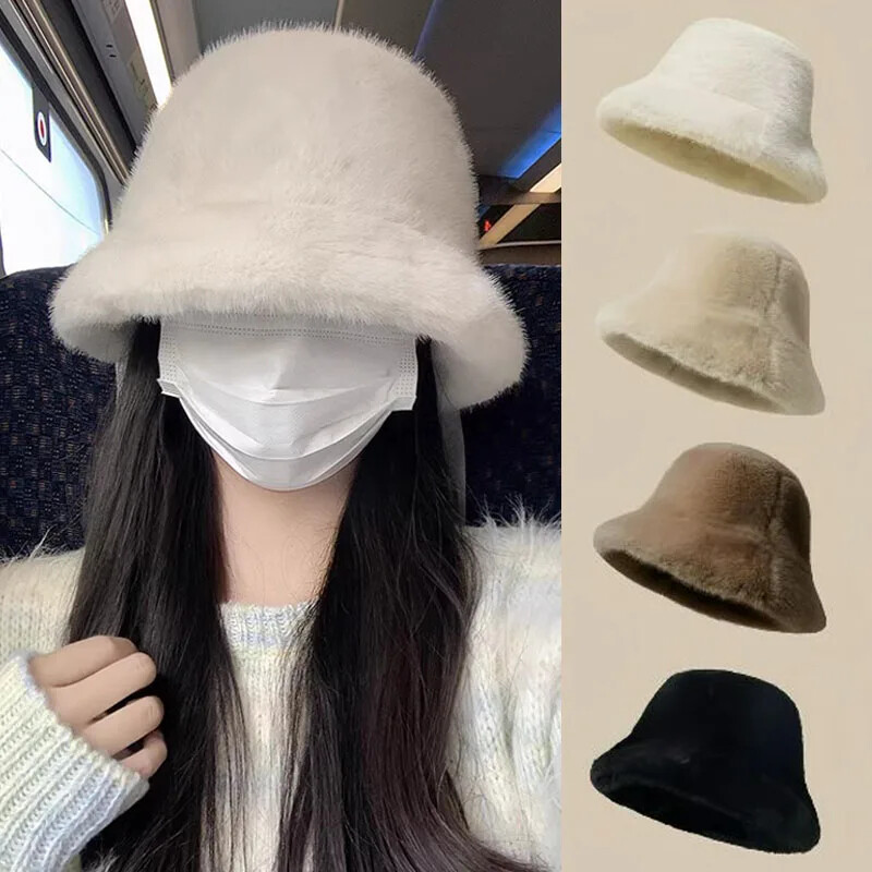 Pălării cu găleată din blană artificială pufoase de iarnă pentru femei Pălărie de pescar din pluș de lux Pălărie caldă de iarnă Se îngroașă Ziua rece cu zăpadă șapcă Panama Bonita