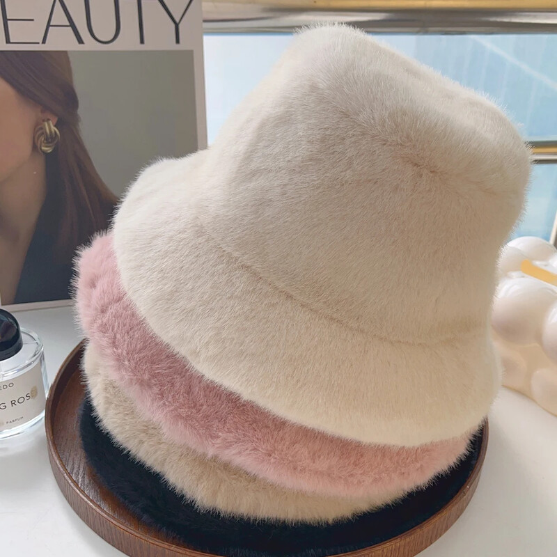 Pălării cu găleată din blană artificială pufoase de iarnă pentru femei Pălărie de pescar din pluș de lux Pălărie caldă de iarnă Se îngroașă Ziua rece cu zăpadă șapcă Panama Bonita