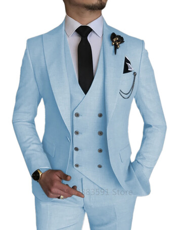 Ανδρικές φόρμες νυφικών 3 τεμαχίων Slim Fit Lapel Tuxedos Party Leisure Επίσημο ανδρικό κοστούμι για κουμπάρους (Blazer+Γιλέκο+Παντελόνι)