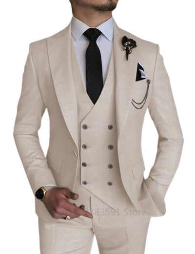 Costume de mireasă 3 piese pentru bărbați, smoking cu rever, pentru petrecere, petrecere, costum formal pentru bărbați pentru costum de mire (Blazer+Vest+Pantalon)
