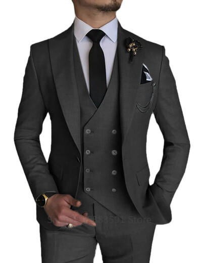 Costume de mireasă 3 piese pentru bărbați, smoking cu rever, pentru petrecere, petrecere, costum formal pentru bărbați pentru costum de mire (Blazer+Vest+Pantalon)