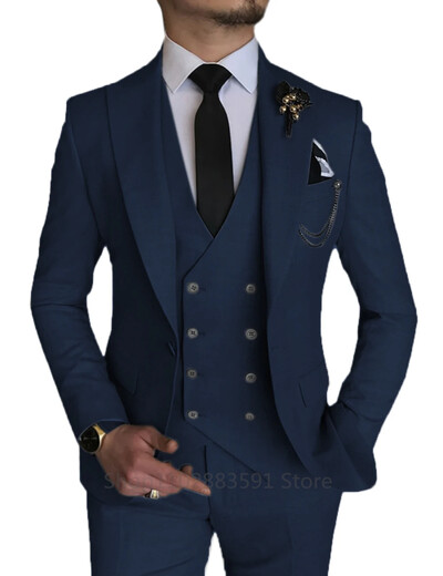 Costume de mireasă 3 piese pentru bărbați, smoking cu rever, pentru petrecere, petrecere, costum formal pentru bărbați pentru costum de mire (Blazer+Vest+Pantalon)