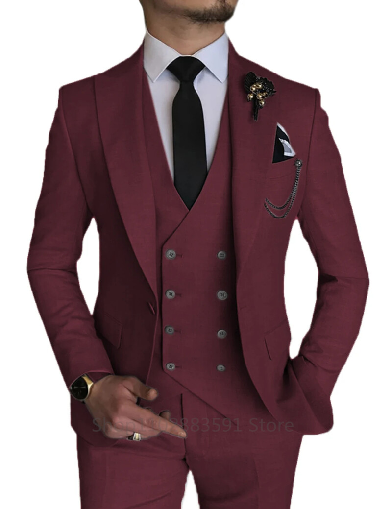 Costume de mireasă 3 piese pentru bărbați, smoking cu rever, pentru petrecere, petrecere, costum formal pentru bărbați pentru costum de mire (Blazer+Vest+Pantalon)