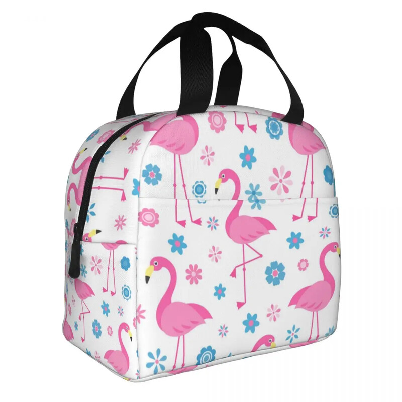 Model fără sudură, cu geantă de prânz izolată Flamingo, pentru păsări și flori de muncă, cutie de prânz termorezistentă pentru alimente, cutie de prânz pentru femei